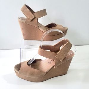 Pedro Garcia Tan Suede Slingback Wedge Platform Sandals
